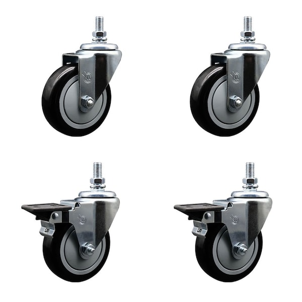 Service Caster 4 Inch Black Polyurethane 10 MM Threaded Stem Caster Set 2 Brakes SCC SCC-TS20S414-PPUB-BLK-M1015-2-PLB-2 - main